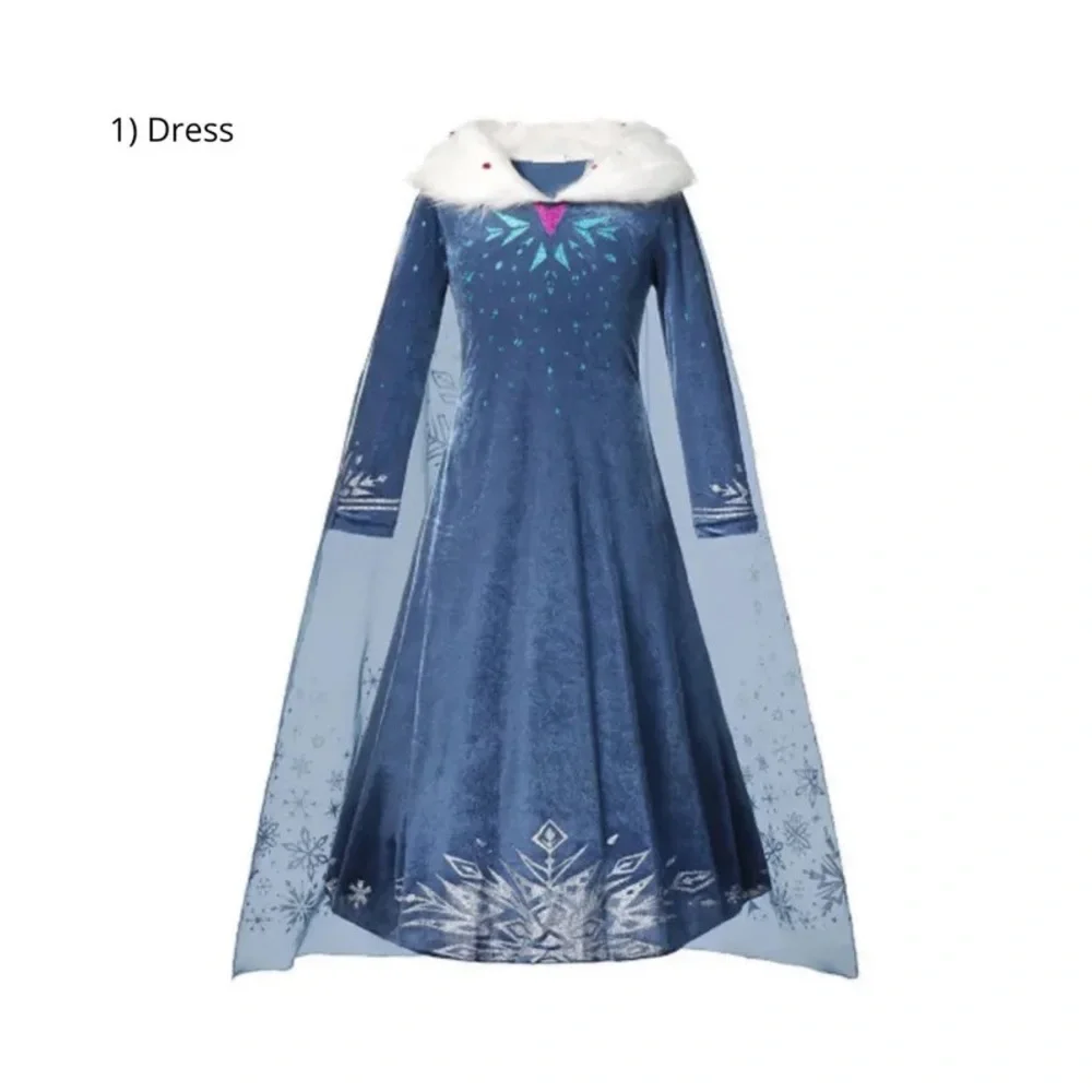 Blue Velvet Dress with Faux Fur Collar - Picture 1 of 6